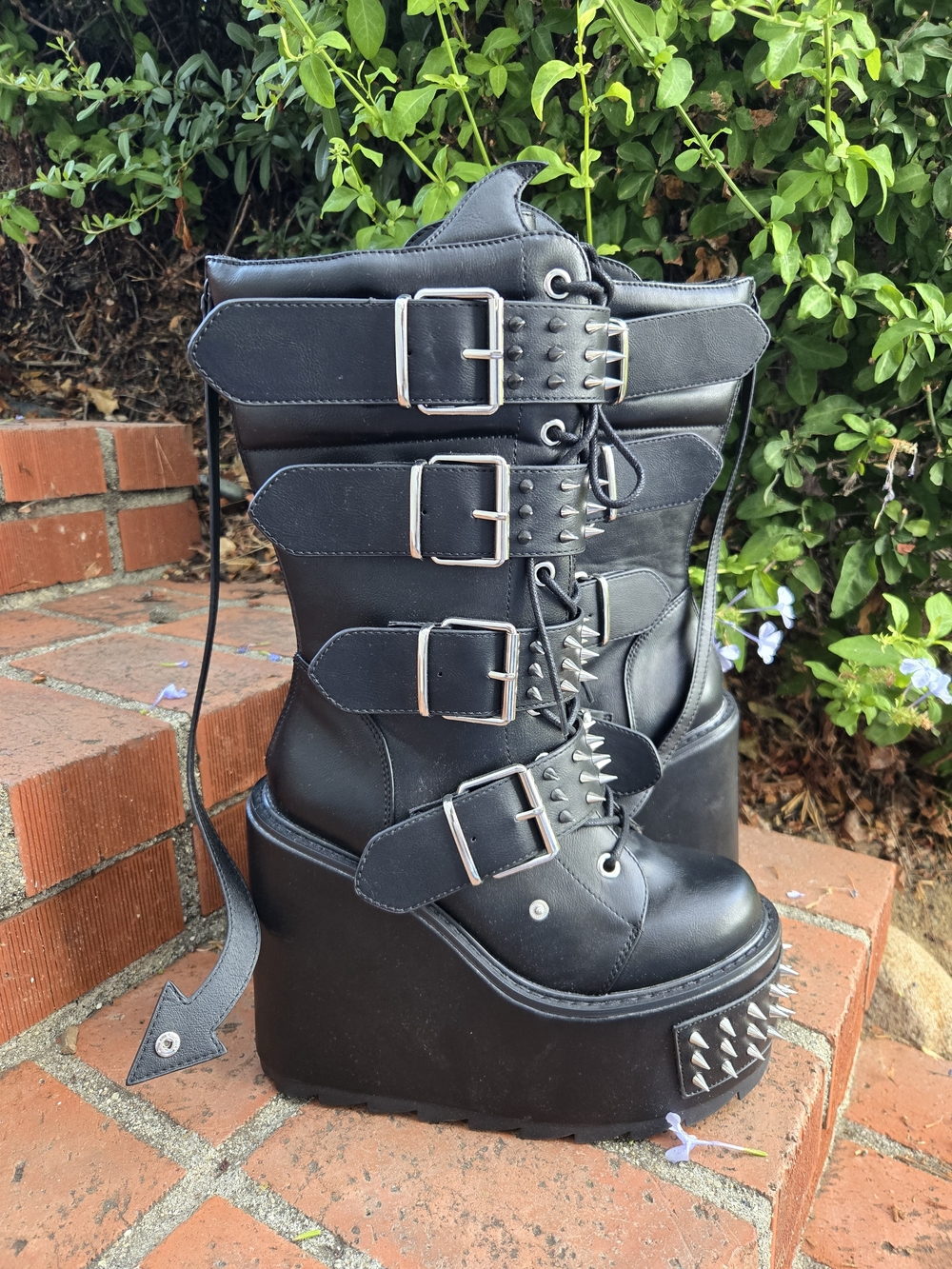 Black Gothic Platform Buckle Boots with Spikes